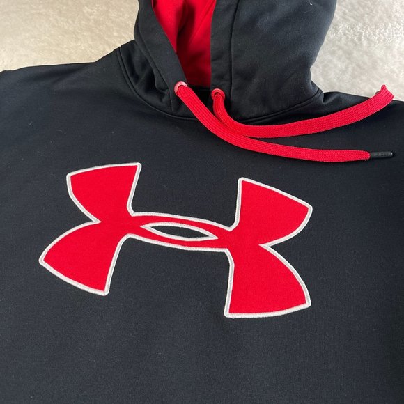 Under Armour Loose Storm Fleece Big Logo Hoodie Mens‎ Size M Black Red Pullover - Picture 8 of 13